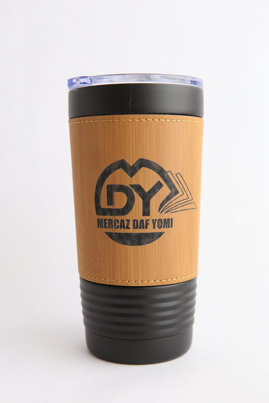Polar Camel 20 oz. Black with Bamboo Leatherette Tumbler with Slider Lid