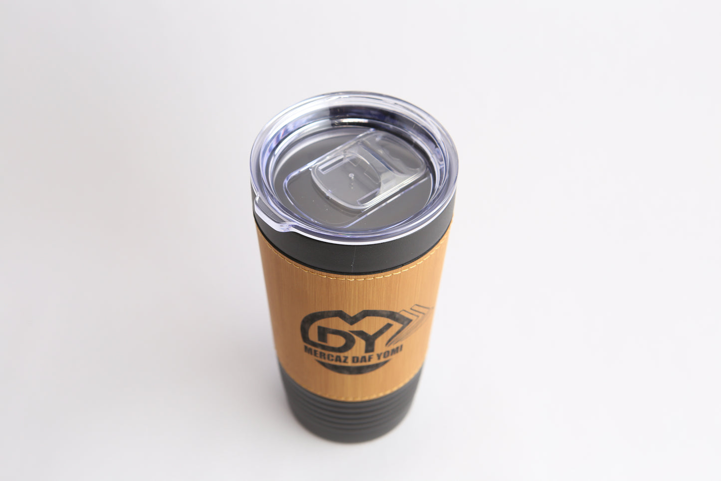 Polar Camel 20 oz. Black with Bamboo Leatherette Tumbler with Slider Lid